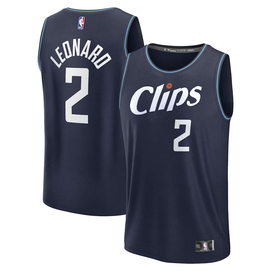 Men LA Clippers 2 Kawhi Leonard Fanatics Branded Navy City Edition 2023-24 Fast Break NBA Jersey